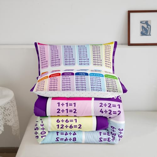 Image of Feelyou Kids Educational Bedding Set Toddler Size, Division Duvet Insert MathLearning Comforter Set Boys Girls Preschool Teens Bedroom Decor with 1 Pillow Case