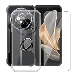 YQINHHME Clear Case for Fossibot F109 5G (6.74") with 1 x Tempered Glass +360° Cell Phone Metal Ring Holder, Slim Soft Silicone Military Grade Shockproof TPU Cover for Fossibot F109 5G