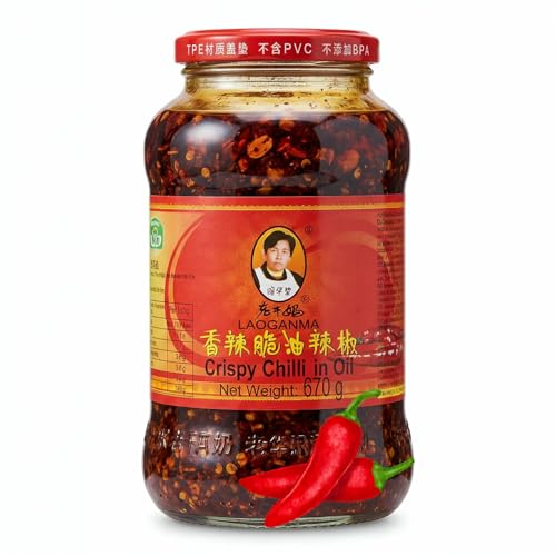 Lao Gan Ma Crispy Chili Oil von ELBKAISER (1x670g) - Chilli Öl Knusprige Chilis in Öl - Laoganma Crispy Chilli in Oil Crispy-Chili-Öl Chili Crisp in Chiliöl
