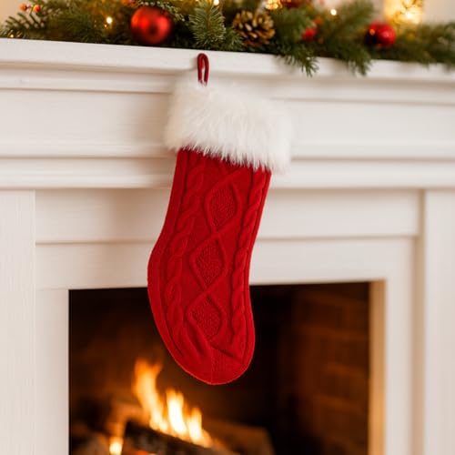 PUKUPIG Red Knit Christmas Stocking 18.5 Inch,...
