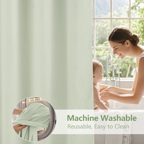 Seenus Waterproof Fabric Shower Curtain Liner Green with 3 Extra-Large Magnets, Washable Cloth Shower Liner Hotel Quality, 72 x 72 inch Neutral Bathroom Shower Curtain Lightweight by Seenus - Used condition - Image 6