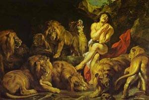 Peinture à l'huile Daniel in The Lions Den Rubens 12x16 pour habiller un mur vide