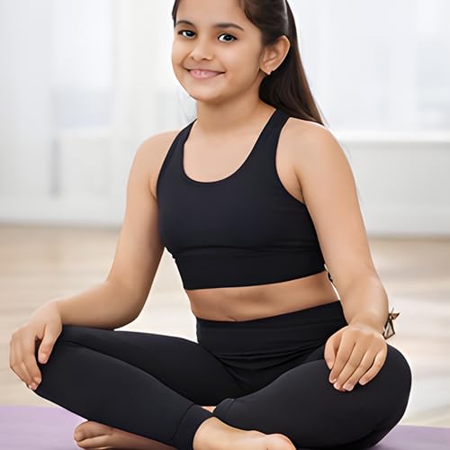 Image of Kids Girls Cotton Yoga Legging Pants | Cotton-Blend| Soft Bio-Washed Fabric | 4-Way Stretch | Mid Rise Slim Fit | Durable, Breathable & No Polyester | Ankle Length