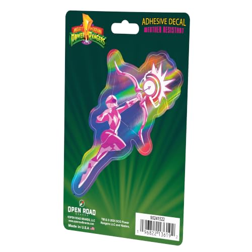 Image of Hasbro Power Rangers Pink Adhesive Vinyl Decal | Action Hero Sticker for Laptop or Water Bottle