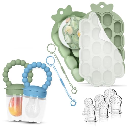 Image of O’doe Baby Popsicle Molds | 2 Feeders, 6 Nipples, 2 Clip, 1Trays (18-Holes Silicone Baby Food Freezer Tray) | BPA-Free Teething Relief Baby Fruit Feeder Pacifier and Baby Food Feeder for Infants