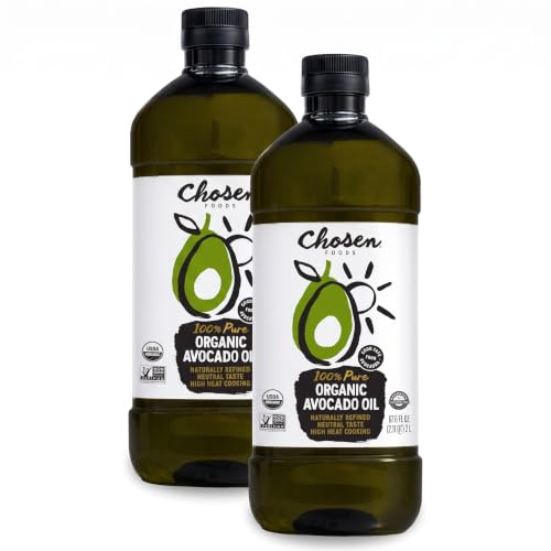 Chosen Foods Organic Avocado Oil, 2 Liter - All Purpose Cooking Oil made with 100% Pure Avocados - Non-GMO, Gluten-Free, Keto Friendly, Glyphosate Free - 67.6 Fl Oz (Pack Of 2)