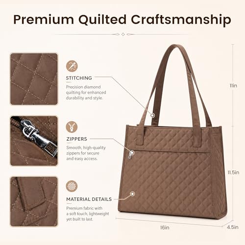 Image of Tote Bag for Women, Lightweight Quilted Puffer Tote Bag with Compartments, Spacious Work Shoulder Bag with Zipper for Travel