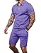 Babioboa Men's Sweatsuit Short Sleeve Polo Suit Summer Zipper Golf Short Sets Waffle Comfy Casual Sets for men(Purple,M)