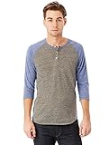 Alternative Men's Raglan 3/4 Sleeve Henley Shirt, Eco Grey/Eco Pacific Blue, M