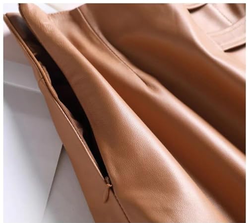 Women Genuine Sheepskin Leather Skirt Mid-Length A-Line Buckle Detail Asymmetric Fashion Streetwear Pleated Skirt4