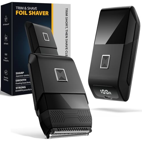 Sybler Portable Electric Razor for Men, Foil Shaver & Beard Trimmer with Dual-Action System, Floating Head, IPX7 Waterproof, Type C Fast Charge, Digital Display, and Magnetic Cap for Home & Travel