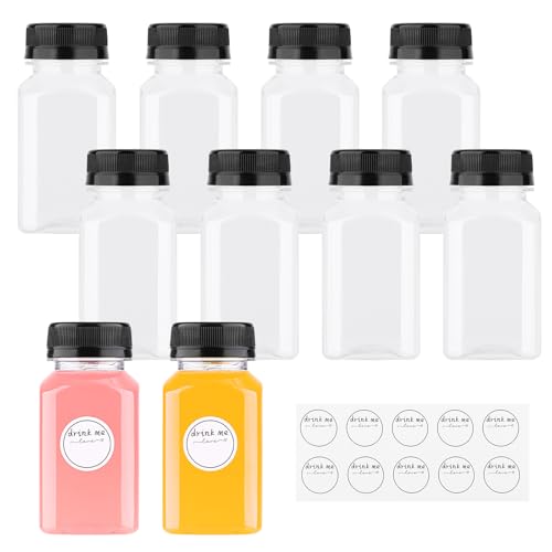 Yukaiwn Saftflaschen, Kunststoff-Saftflaschen mit Deckel, 150 ml, wiederverwendbare Schnapsdeckel, Mini-Kühlschrank-Getränkebehälter mit Aufklebern für Smoothies, Milch, Wasser und andere Getränke