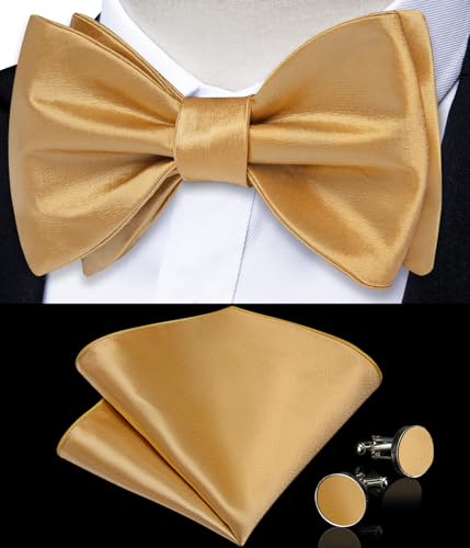 Image of DiBanGu Satin Bow tie Self-Tied Bowtie Set for Men Wedding Prom | Solid Color,Skin-Friendly,Versatile Accessory,Lapel Pin,Pocket Square,Cufflinks,School Dance,Banquet,Dinner,Celebration