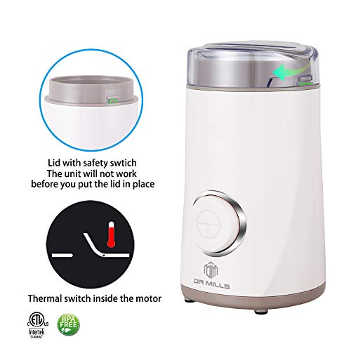 DR MILLS DM-7441W Electric Dried Spice and Coffee Grinder, Blade & Cup Made with SUS304 Stainless Steel (White) by DR MILLS - Image 5