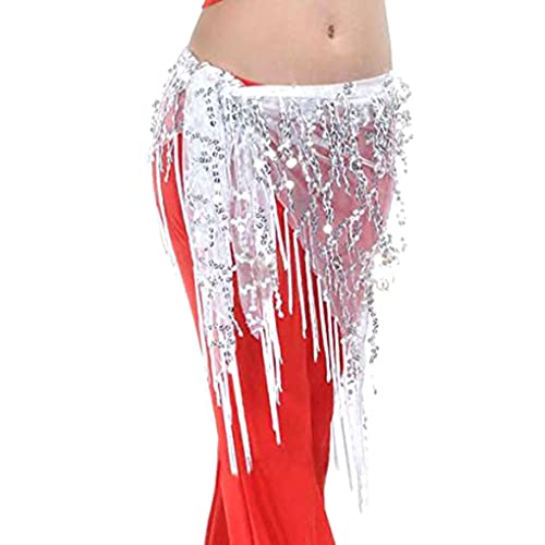 SUDNJIALQ Lady Belly Dance Hip Lenço Acessório Traje de Dança do Ventre Azul Escuro , Branco