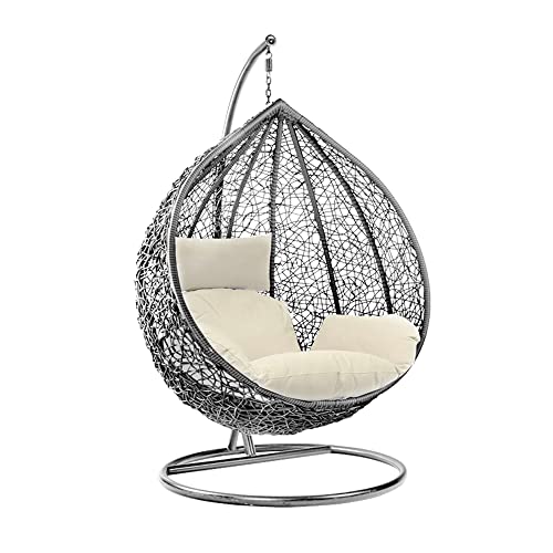 Rattan Swing Egg Chair with Stand and Cushion Grey