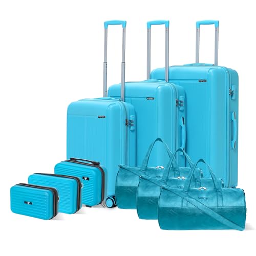 VLITE Megatron 9-Piece Family Set – 3 Vanity Cases + 3 Duffle Bags + 3 Trolley Suitcases, Unbreakable Polypropylene Luggage, 8 Spinner Wheels, Number Lock, 3-Year Warranty