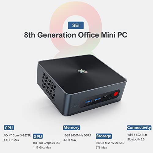 Beelink Mini Pc - 4 Cores I5-8279U (Up To 4.1Ghz) Sei8 Mini Desktop Computer - 16Gb Ddr4 500Gb Ssd Small Pc, Wifi 5, 4K Dual Hdmi, Bt5.0, Gigabit Ethernet #TOP1
