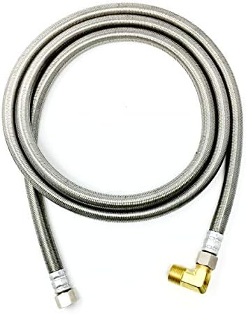 Shark Industrial Premium Stainless Steel Dishwasher Hose - 6 FT No-Lead Burst Proof Water Supply Line 3/8" comp x 3/8" comp with attached 90 degree 3/8" comp x 3/8" MIP elbow - 10 year warranty