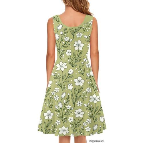 Image of Women Stylish Tank Dresses Sleeveless Round Neck Midi Casual Dress with Pocket for Summer