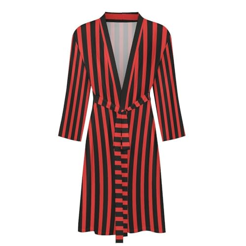 Stripes Mens Robe Long Sleeve V Neck Bathrobes Sleepwear Robes with Belt4