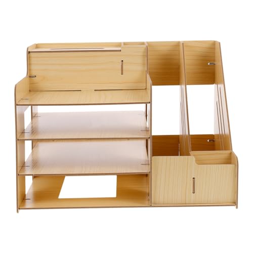 WOONEKY 木製卓上置物架 多機能収納ラック シンプルでスリッシュなデザイン 小物整理用 文房具や化粧品対応 多構造で収納力アップ