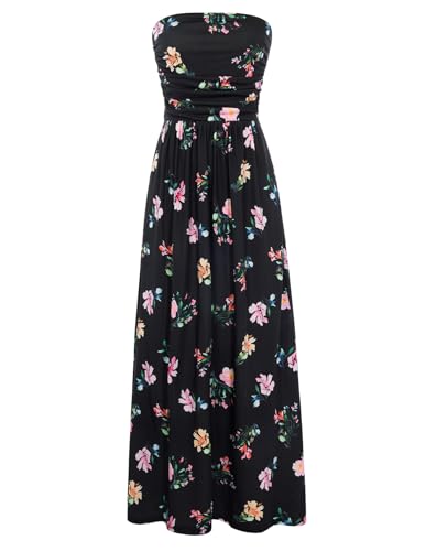 Image of GRACE KARIN Women Strapless Dress Casual Loose Ruched Long Maxi Dress with Pockets