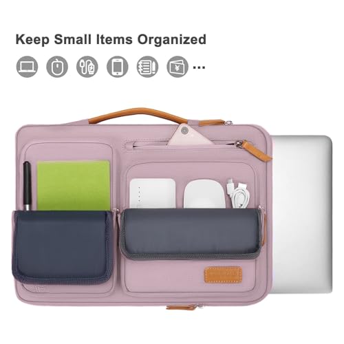 Image of MOSISO 360 Protective Laptop Case 13.3 inch, 13-13.3 inch Laptop Sleeve Compatible with MacBook Air /Pro 13 / Pro 14,HP Dell Acer ASUS,Side Open Carrying Case with 4 Zipper Pockets&Handle, Pastel Pink