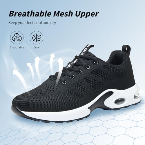 Guirdasm Walking Shoes Women, Shock-Absorbing Heel Cushion Lightweight Breathable Sneakers & Tennis Footwear, Non-Slip All-Day Comfort for Running, Gym, Travel HB36 Black - Image 5