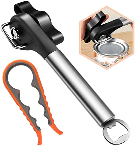 Can Opener Manual Smoother Edge, Safety Can Openers Handheld, Stainless Steel Can Openers for Kitchen,Bottle, Bonus 8 Sized Jar opener included
