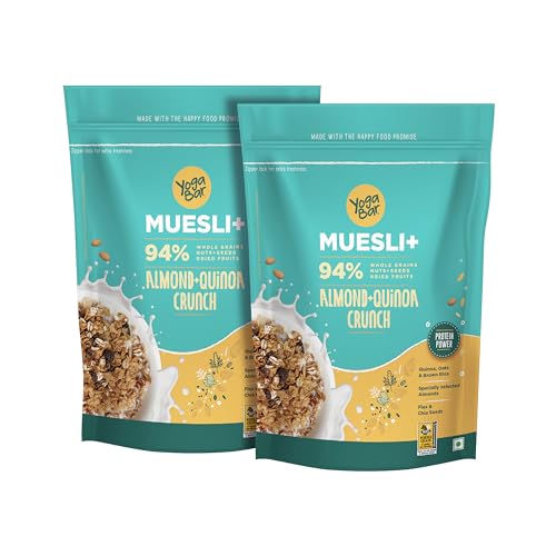 Image of Yogabar Wholegrain Breakfast Muesli - Almond + Quinoa Crunch|Pack of 2 |400gm Each