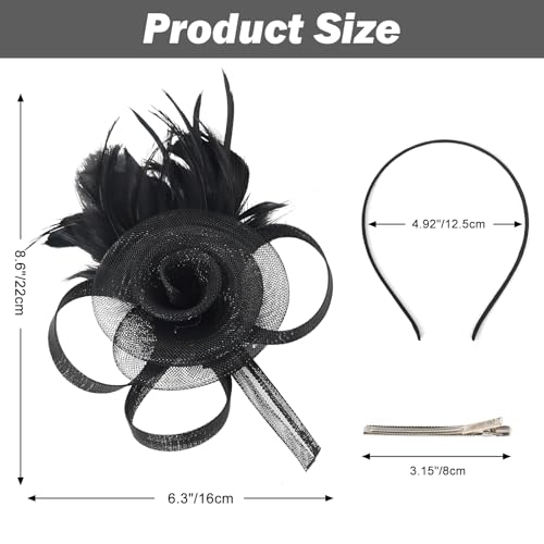 GHGMAO Fascinators Hats for Women Derby Hat Tea Party Headband for Cocktail, Wedding, Church, Fancy Dress Party - Thumbnail 4