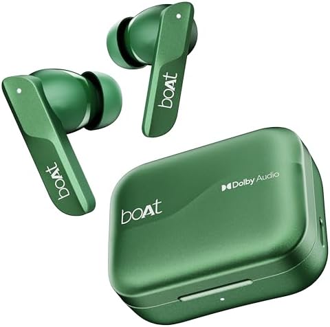 boAt Airdopes 800, Dolby Audio, Adaptive EQ by Mimi, 4Mics AI ENx, App Support, Fast Charge, Low Latency, IPX5, v5.3 Bluetooth Earbuds, TWS Ear Buds Wireless Earphones with mic (Interstellar Green)