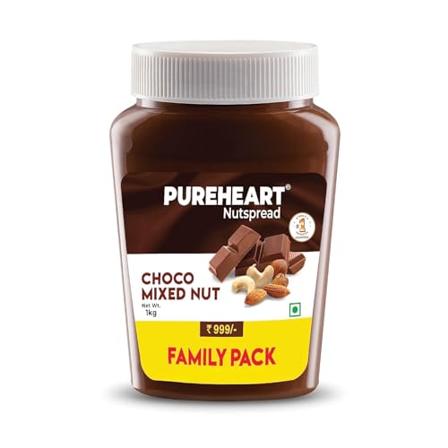 Image of Pureheart Nut Spread Choco Mixed Nut (1 kg) Nutty Chocolate Spread for Breakfast, Delicious, Smooth & Creamy Snack
