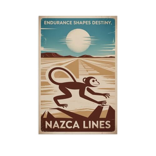 Inspirational Nazca Lines Poster Retro Motivational Vintage Travel Wall Art for Creative Studio Cultural Center Library Printing Posters Unframe-style 24x36inch(60x90cm)
