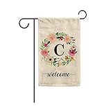 BAGEYOU Welcome Spring Watercolor Flowers Wreath Garden Flag Monogram Letter C Decor Banner for...