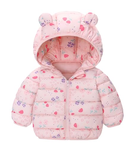 Happy Cherry Bambina Bambino Inverno Autunno Giacca Manica Lunga Cappotto Piumino con Cappuccio Carino Neonato Giubbotto Trapuntato Caldo Comodo Rosa 6-12 Mesi