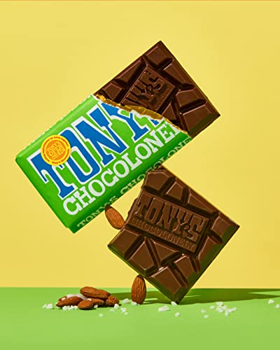 Tony's Chocolonely 51% Dark Chocolate Bar With Almonds & Sea Salt - Dark Chocolate Candy Bar, Holiday Gift, Belgium Chocolate, No Artificial Flavoring, Fairtrade & B Corp Certified - 6.35 Oz, 4 Bars #TOP6