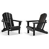 WO 2 Piece Set Outdoor Folding Adirondack Chair for Backyard, Lawn, Patio, Deck, Garden, Weather Resistant Polyethylene Plastic Lounger, Black