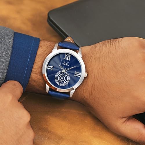Image of LOUIS DEVIN Black /Blue /Brown /Green Leather Strap Analog Wrist Watch for Men (Black /Blue /Brown /Green /White Dial) | LD-GR079