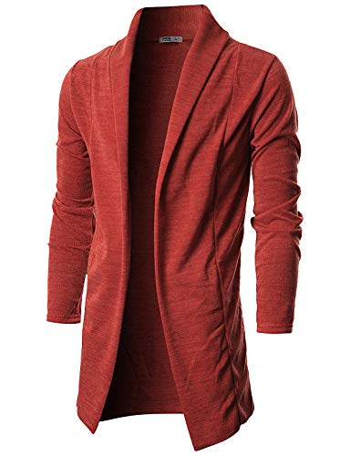 OHOO Mens Long Sleeve Draped Lightweight Open Front Shawl Collar Longline Cardigan/DCC026-ORANGE-M