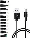 Narpendu USB to DC 5V Power Cord,Universal DC 5.5x2.1mm Plug Jack Charging Cable with 11 Interchangeable Connector Tips 5FT