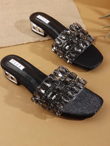 Image of ELLE Women's Embellished Gemstone Sandal - Low Heel Glamour Wedding Sandals