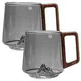 Joygoodta 2 tazas de cristal con asas, taza de café transparente de cristal de whisky de montaña creativa de 450ml/15oz para hombres y mujeres