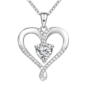 Birthstone Necklace for Women, 18K White Gold Heart Necklace Filled 925 Sterling Silver, Diamond Womens Jewelry Christmas Gifts for Women Wife