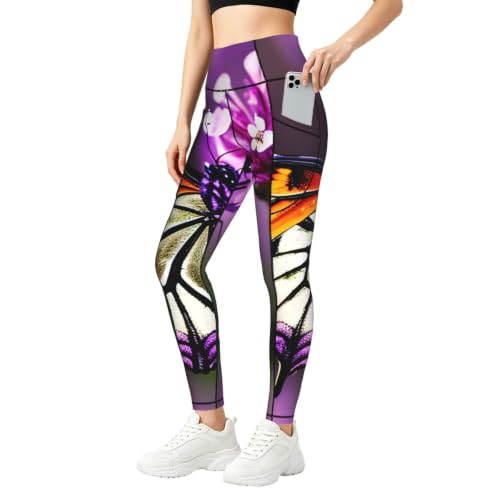 Leggings con estampado de mariposa y ciruela morada conjunto elástico de cintura alta
