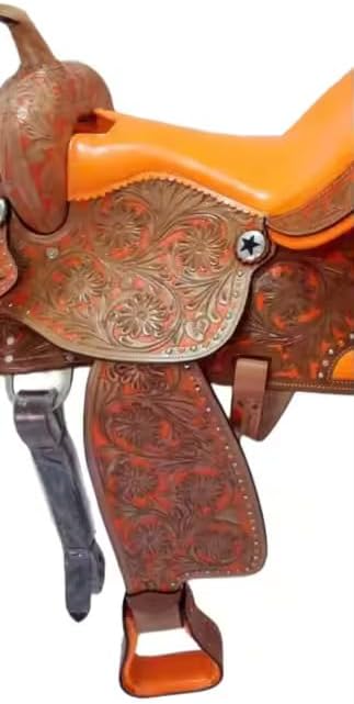 Leather Western Barrel Racing Horse Saddle Handmade Premium Comfort Horse Saddle for Best RidingTrail Equestrian Tooled Carved Size: 10-18 inches Seat Available, UG01