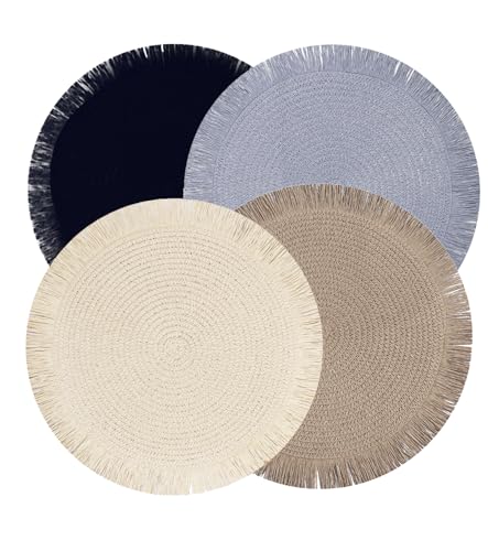 Lot de 4 Sets de Table Ronds Style BohèMe avec Pompons Exquis, RéSistants à l'usure, RéSistants à la Chaleur, AntidéRapants pour Cuisine, Restaurant,...