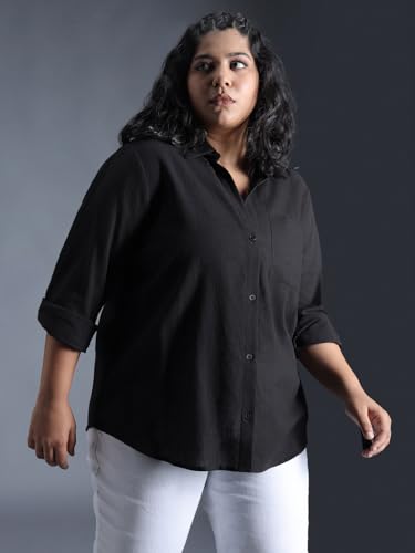 Image of High Star Women Classic Spread Collar Curved Cotton Oversized Casual Shirt