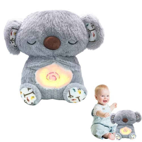 Koala Nutria Calmante de Peluche,Nutria Bebe Dormir, Peluche Koala Que Respira para Dormir,Koa-la Que Respira con Música y Luces Regalos de Cumpleaños para Niñas y Niños